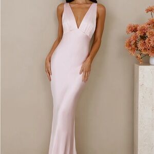 Hello Molly Pale Pink Plunge Maxi Dress